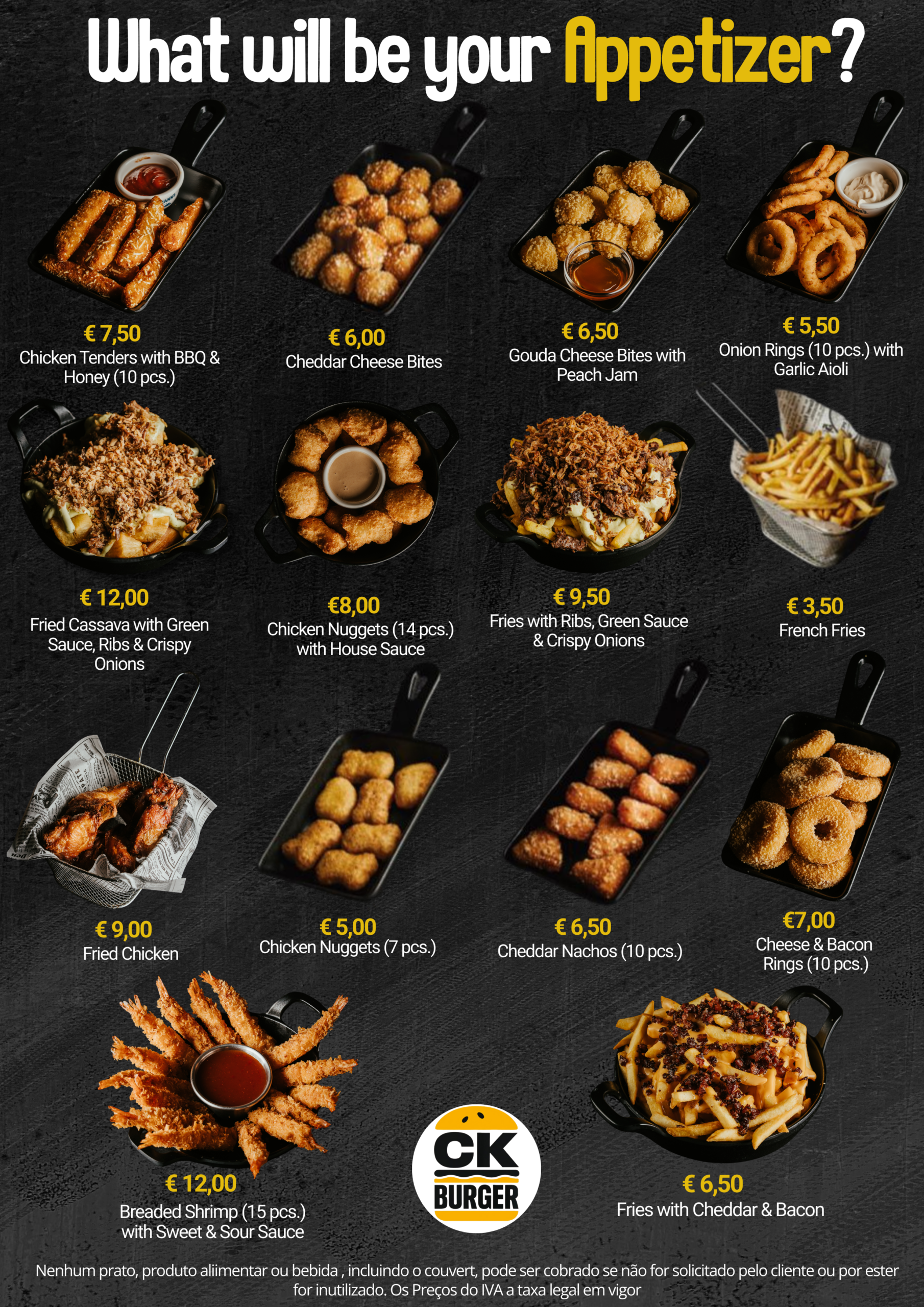 Menu CK Burger inglês