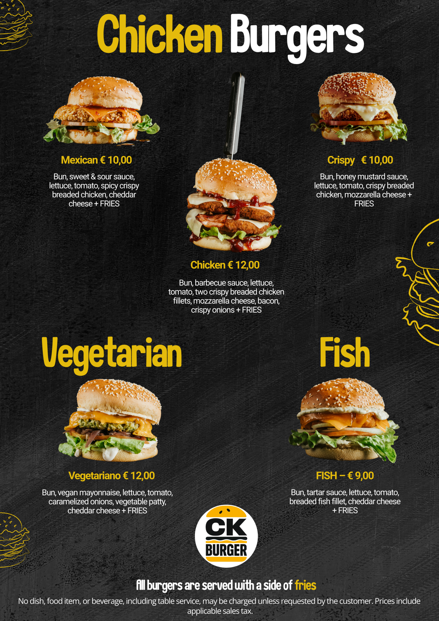 Menu CK Burger inglês