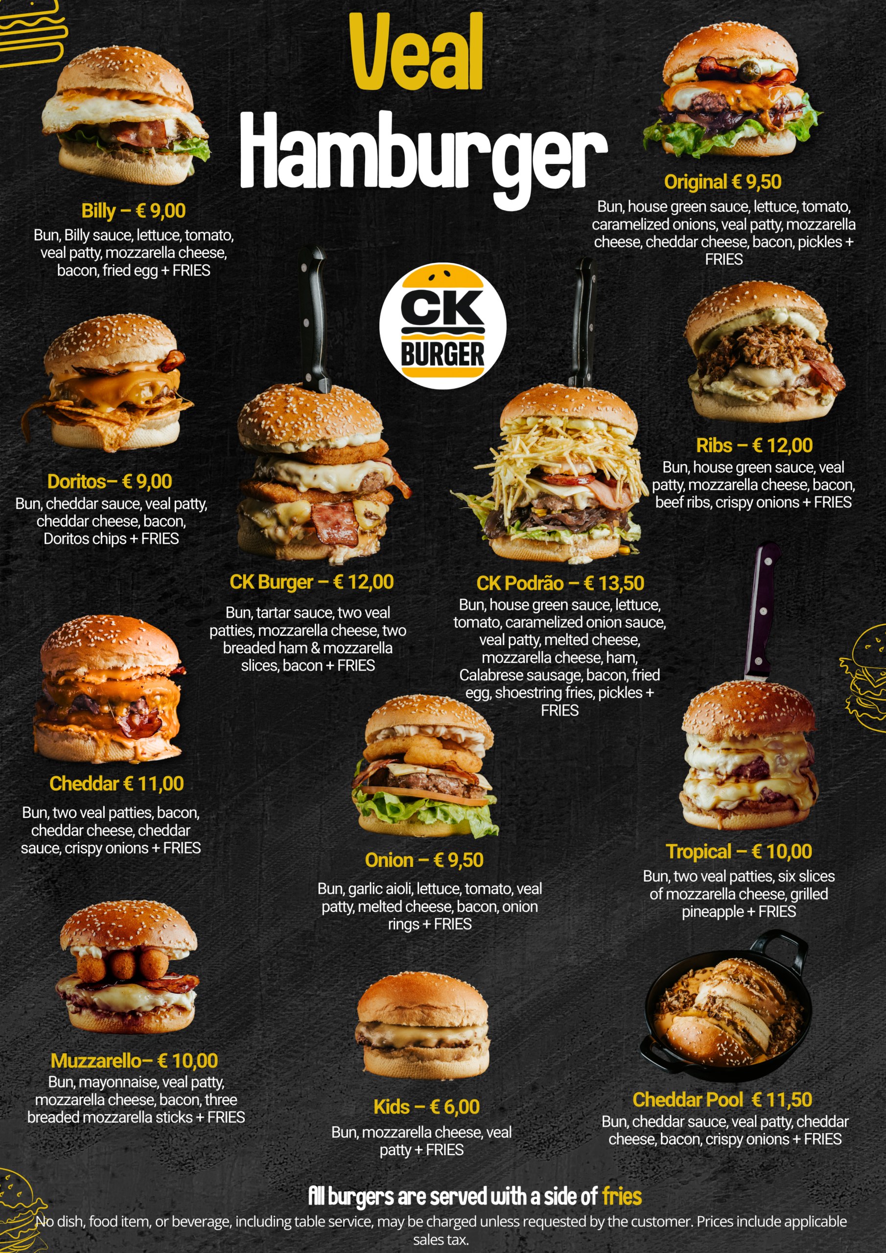Menu CK Burger inglês